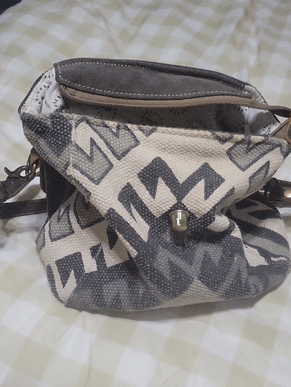 Stylish Gray & Cream Geometric Crossbody Bag